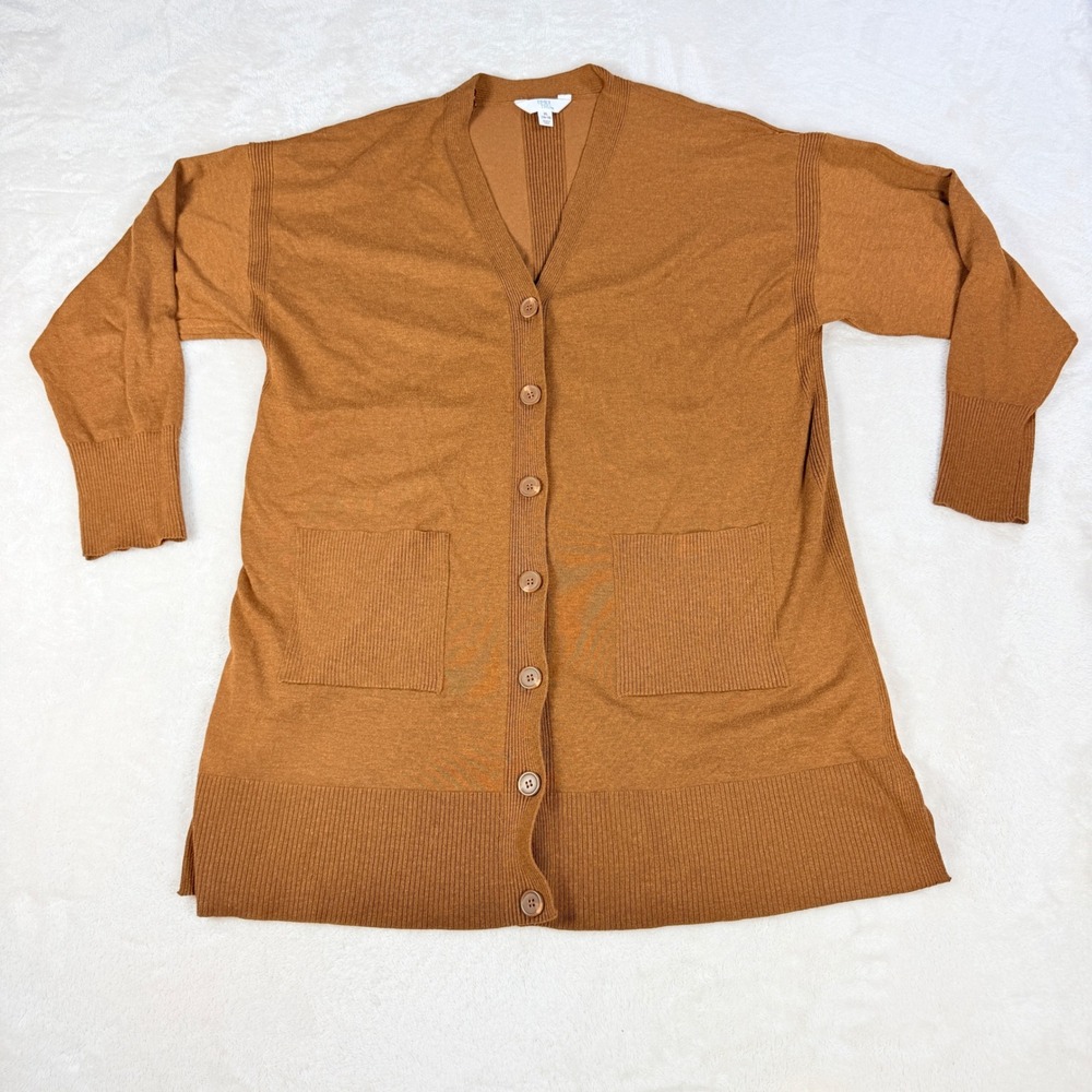 Time and Tru Longline Cardigan Womens XL 16-18 Cognac Brown Button Front Pockets